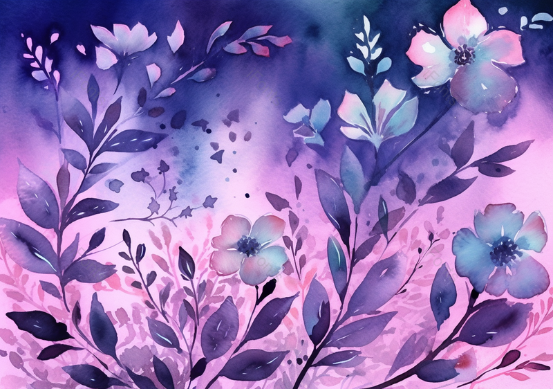 蓝色花卉植物浪漫卡通背景,插画/手绘图,插画/手绘图库,插画/手绘图下载,插画/手绘